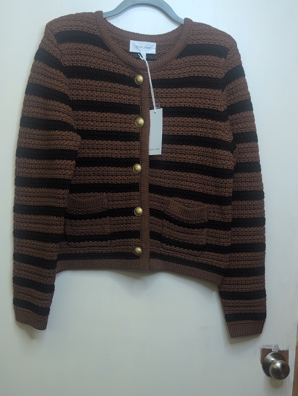 Dear John Brown & Black Striped Knit Cardigan Large